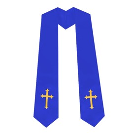UIALECG Royal Blue Clergy Stole with Embroidery Cross 72", Traditional Choir Stole