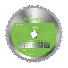 Evolution Power Tools FURY210-TCT Multi-Material Blade For Mitre Saws, Cuts Metal, Plastics, Laminates, Wood (Even with Embedded Nails), Carbide Tipped, 210 mm