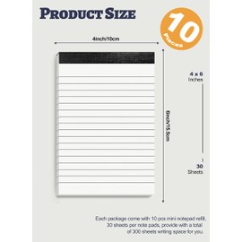10 Pack Notepad Small Lined Writing Notepads 4 x 6 Inch Memo Pads Refills Paper Tear off Note Pads 4 x 6” Scratch Pads Server Writing Pad Small Notebook with 30 sheets in Each Pad for School Office