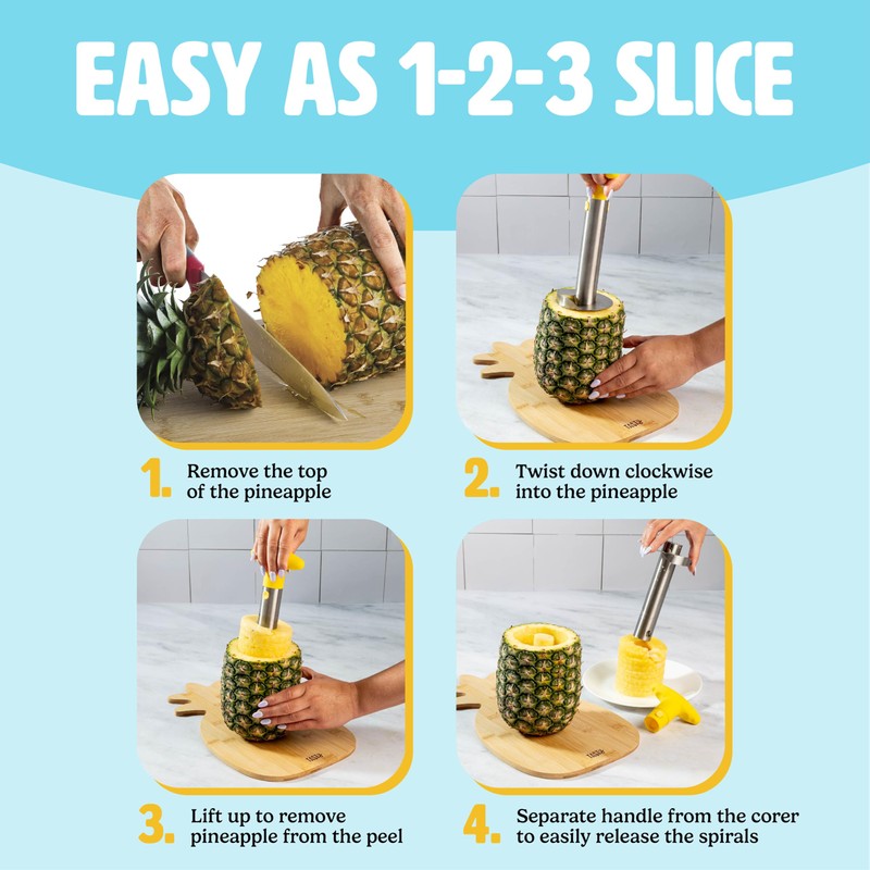 Tasty Pineapple Slicer, Stainless Steel with Non-Slip Handle, Cores &