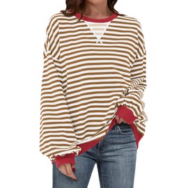 ANRABESS Women Striped Sweatshirts Oversized Crewneck Long Sleeve Shirts Y2K Pullover Top 2025 Fall Outfits Fashion Clothes Caramel White Small