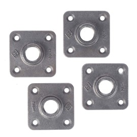 1/2" Square Mini Flange Fitting, PIPE DECOR Black Malleable Iron Fittings Fit Standard 1/2 Inch Pipes, Nipples and Fittings, Build Vintage DIY Furniture, 4 Pack