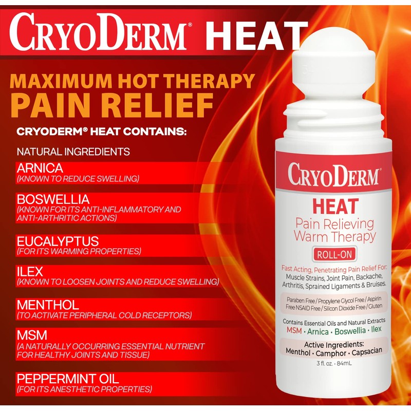 CryoDerm Pkg of 3 CryoDerm Heat Roll-On