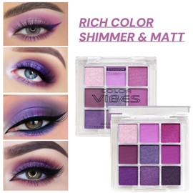 Purple Eyeshadow - 9 Matte Eyeshadows Palette Can Overlay Coloring, Waterproof, Long-Lasting Vibrant Colors | Velvety Smooth, Lilac Eyeshadow | Nice Gift for Teens, Women