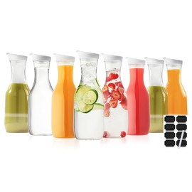 Cuiselect Water Carafe with Lid, 50 Oz Round Plastic Pitcher for Drinks, Milk, Mimosa Bar Supplies, Iced Tea, Juice Containers with Lids for Fridge, BPA-Free, NOT DISHWASHER SAFE, 8 Pack
