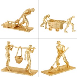 Miner Statue Gold Decor Vivid Art Sculpture Set of 4 Golden Alloy Collectible Figurines for Home Living Room Office Shelf Decoration Remember Past Times Great Gift Ideas (Miner)