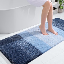 OLANLY Bathroom Runner Rugs 54x24, Extra Soft Absorbent Microfiber Bath Rugs, Rubber Backing, Quick Dry, Machine Washable Bath Mats for Bathroom Floor, Tub, Shower and Home Decor Accessories, Navy