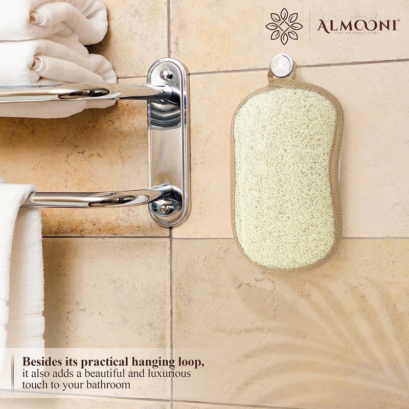 Almooni Premium Exfoliating Loofah Pad Body Scrubber, Made with Natural
