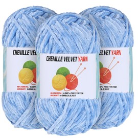 3 * 100g Velvet Chenille Chunky Yarn for Crocheting, Handcrafts Weaving Soft Chenille Yarn for Crocheting Clearance, Used for Making Baby Yarns Blanket, Clothes, Knitting Creations (Bule)