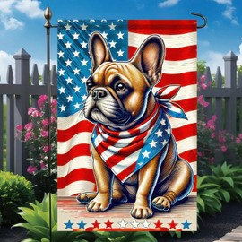 BlissYard 4th of July Garden Flag 12x18 Double Sided Small Welcome Patriotic French Bulldog Garden Yard House Flags for Summer Memorial Veterans Independence Day Outdoor Decor