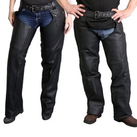 Hot Leathers CHM1001 Black Fully Lined Unisex Premium Leather Motorcycle Biker Rider Chaps - Medium