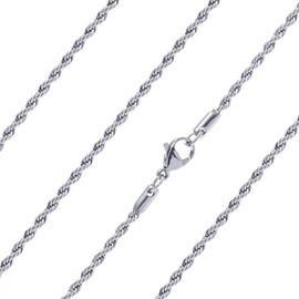 Ardú Mens Stainless Steel Rope Chain 2.5mm Wide 20" 14" 18" 22" 24" 24" 30" Available in 2.5mm 3mm 4mm 5mm Stainless Steel No Gemstone, Stainless Steel, No Gemstone