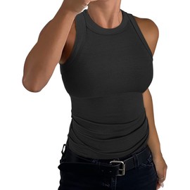 GEMBERA Womens Sleeveless Racerback High Neck Basic Ribbed Knit Fitted Tank Top Black L