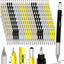 Zhanmai 300 Pcs Gift Multi-tool Pen Bulk 6 in 1 Multifunction Tactical Pen with Screwdriver Gadgets Ruler Level Gauge for Men, Unique Birthday Gifts for Men (Gold,Black,Silver,Yellow)