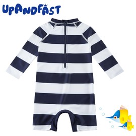 upandfast Baby Boy/Girl Swimsuit with Snap Bottom UPF 50+ Sun Protection Toddler One Piece Swimwear (Strips, 3-6 Months)