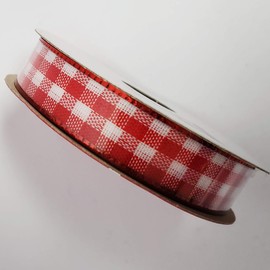 Ribbon Red Gingham Check Wire Edge - 5/8 inch x 9' feet ~ Red Glitter Edge