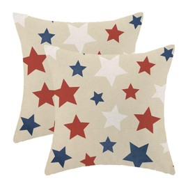 4th of July Patriotic Pillow Covers 16x16 Inch Set of 2, Memorial Day Stars Decorative Throw Pillowcase Independence Day Stars Outdoor Cushion Cover for Sofa Couch Living Room Bed Decor