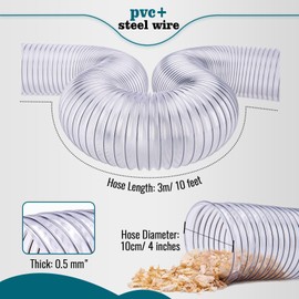 4" X 10' Dust Collection Flexible Hose with 4 In Clamp Heavy Duty Pvc Dust Debris and Fume Collection Hose for Dust Collection Systems, Clear Color