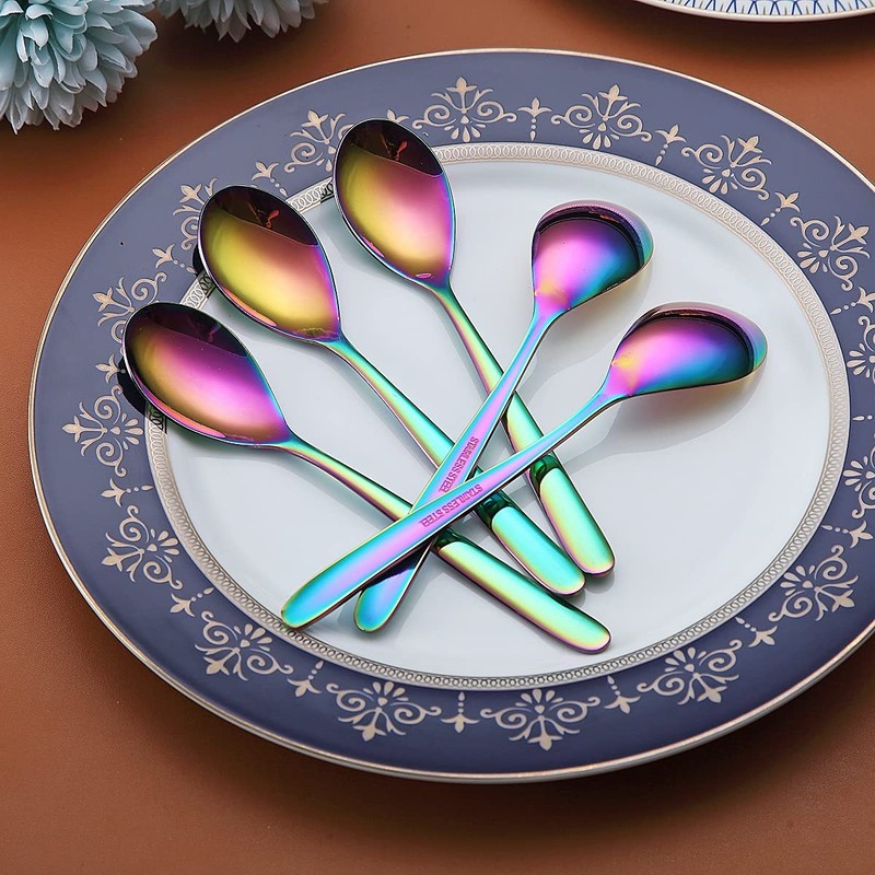 Rainbow Teaspoons, 6-Piece Silverware, Stainless Steel Tea Spoons, Home &