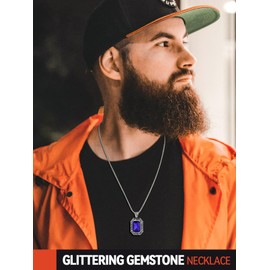 FaithHeart Viking Necklace for Men, Vintage Style Large Sapphire Pendant Necklaces, Stainless Steel Gemstone Jewellery Birthday Valentines Gifts