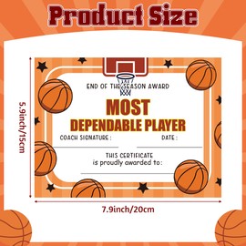 EYxsaxenk Basketball Achievement Award Certificates - 60Pcs End of Season Basketball Team Award Certificate Paper Sport Ceremony Award Certificate of Achievement for Kid Student Reward Teacher Supply