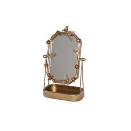 HSDDHOME Vintage Gold Tabletop Makeup Mirror, Bird & Butterfly Decorative Vanity Mirror, 12.8” x 8.2” Retro Metal Standing Mirror for Dresser, Bedroom, and Bathroom (Retro Gold)