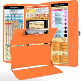 Nursing Clipboard Foldable Nurse Clipboard: Folding Clipboards with Nursing Edition Cheat Sheets Pocket Size Medical Foldable Clipboard for Nurses Trifold Clipboards for School Students Orange