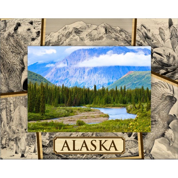 Handmade Alaska Laser Engraved Wood Picture Frame Landscape (5 x