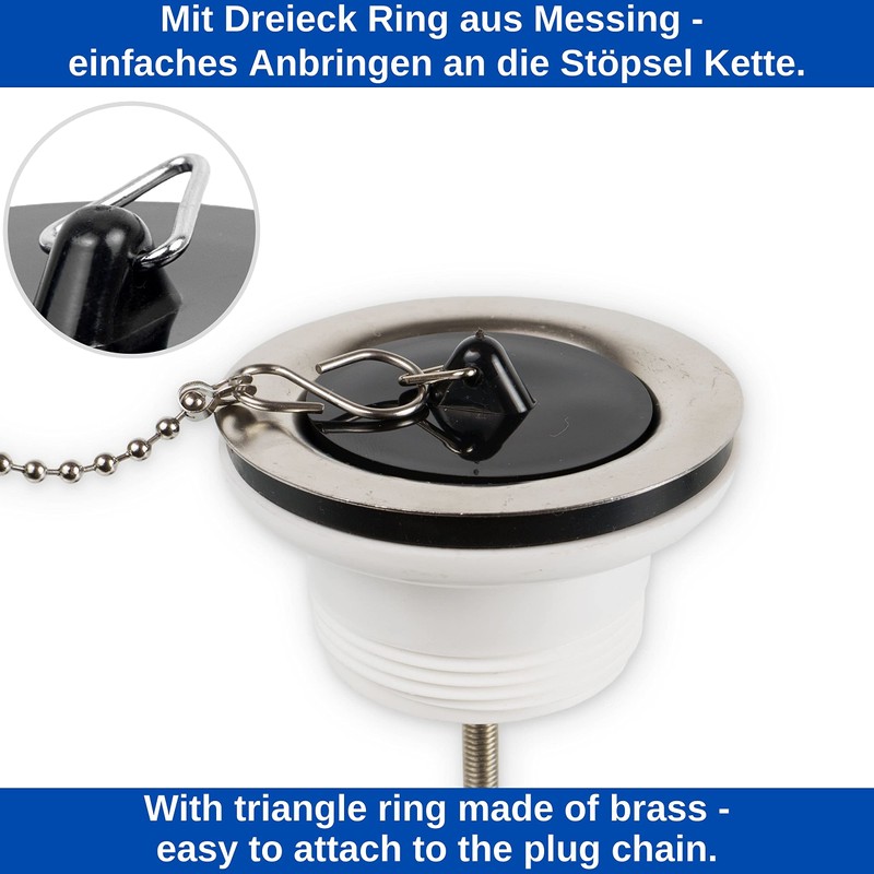 Universal Plug with Chain, Pack of 3, Black, Diameter 41