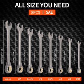 Wakuka 8PCS Ratcheting Wrench Set,Ratchet Wrench Set with Portable Rack Organizer,72-Teeth Nickel Plating Combination Wrench Sets, 5/16-13/16 in SAE Ratcheting Wrench Set, Premium Cr-V Steel