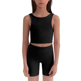 WELAKEN - Conjunto deportivo de 2 piezas para niñas y yoga, Negro -, 12 Años