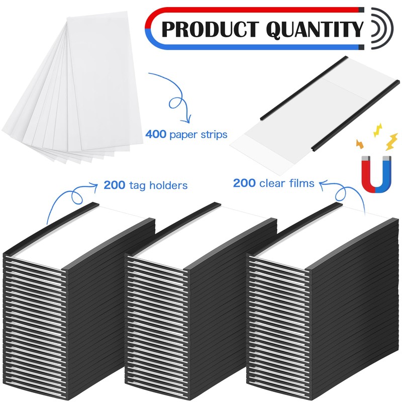 Gueevin 200 Pcs Magnetic Label Holders Bulk 4 x 2