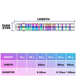 Darts Metal Tip 90% Tungsten 3 Pieces 22, 24, 26 g Professional Tungsten Steel Tip Dart Set Dart Professional Steel Arrows with Metal Tips with Flights, Shafts (Colourful, 26G)