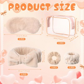 Hoteam 10 Pieces Spa Sleepover Party Supplies 2 Spa Headband 2 Wristbands 2 Plush Sleep Eye Mask 2 Velvet Scrunchies 2 Clear Cosmetic Bags for Skin Care Washing Face Makeup Slumber Spa Party (Khaki)