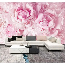 WFBHUA-Pink Floral Wallpaper Mural Peony Flower Wallpaper for Girls Bedroom Wall Murals(Not Peel and Stick)