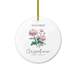 Birth month flowers November Ceramic Ornament | 3" Round Sublimated Holiday Keepsake | Gift-Boxed Decoration