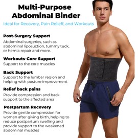 Reian Men's Abdominal Binder for Post Surgery,Compression Wrap Abdomen Waist Support Belt for Hernia Surgery, Abdominal Injuries (Black, Medium)