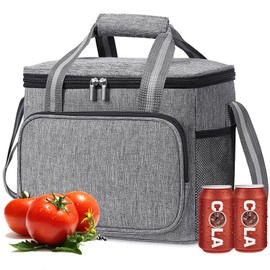 15L Cool Bag, Picnic Bag, Small Foldable Thermal Bag for Food, Insulated Bag, Waterproof Lunch Bag for Men and Women, Freezer Bag, Cool Bags for On the Go, Camping, Car, Office, School, Work, Grey
