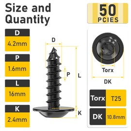 Valorada 50Pcs 4.2 x 16mm Wood Screws Truss Head Stainelss Steel 304 Black Self Tapping Screws for Metal