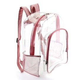Clear Backpack for Girls, See Through Backpack Transparent Plastic Bookbags for Women for School Festival Concert (Rose/Pink)