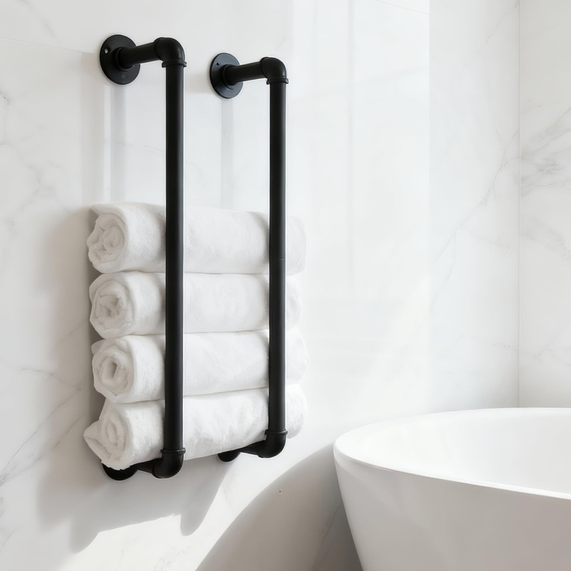 Industrial Pipe Towel Rack for Bathroom Wall Mounted,Towel Holder Black