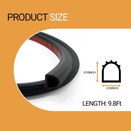 PACIXU D Shape Rubber Weather Stripping, Self-Adhesive Seal Strip, Rubber Gasket for for RV, Auto, Boat, Garage Door/Window, Machinery and More, W:0.59" x H:0.55", L:9.8Ft