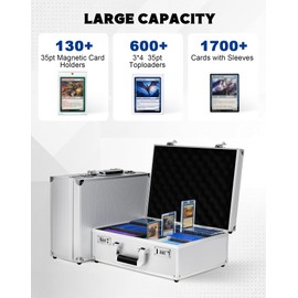 Toploader Storage Box for 3" X 4" 35pt Rigid Card, Trading Card Storage Box Toploader with Combination Lock, Top Loader Card Storage Hard Case, Sports Card Case (Holds 600+ Toploaders, Silver)