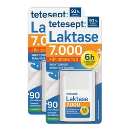 tetesept Lactase 7,000 - 2 x 90 Mini Tablets with Immediate Effect & 6h Long-Term Depot - Lactase Enzyme to Support Lactose Digestion - Dietary Supplement for Lactose Intolerance - Vegetarian