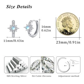 MEDWISE Moonstone/Opal Earrings Women 925 Sterling Silver Star Earrings Sun Moonstone Drop Earrings Gold Ectagonal Star Hanging Earrings Moonstone Jewellery for Women Ladies Girlfriend Lovers,