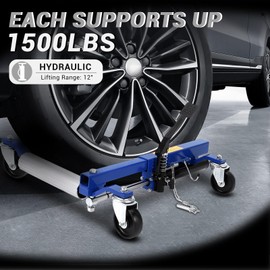 Car Dolly Jack Set of 2, 1500LBS Capacity Mechanical Car Wheel Dolly with Steel Twin Rollers, Heavy Duty Rollers with Foot Pedal for Tire Auto Repair Moving