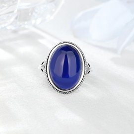 Sumeror Oval Mood Ring for Women - Vintage 925 Sterling Silver Rings with Large 18mm Temperature Sensitive Stone, Color Changing Emotional Healing Jewelry, Sentimental Gift for He