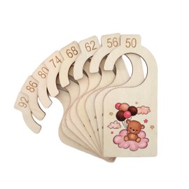 Minime Wooden Size Divider for Baby with Cute Teddy Design in Blue and Pink, Size Divider for Baby Cupboard, Wardrobe Divider for Newborns, in Sizes 50-92 (Pink)