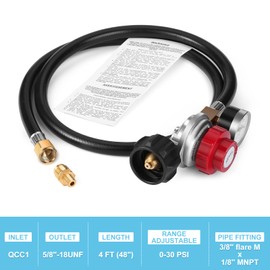 WADEO 4 FT 0-30 PSI Adjustable High Pressure Propane Regulator with Hose and PSI Gauge, LP Gas Grill Regulator Hose with 1/8 MNPT Pipe Fitting for Grill, Burner, Fryer, Cooker, firepit and More