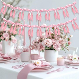 2pcs Bow Garland Banner Ribbon Bow Party Decorations for Baby Shower Decor Tying The Knot Girls Bow Coquette Birthday Party Decoration (Pink)
